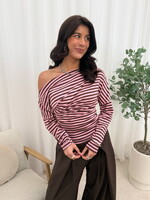 Off-schoulder top Meave M833 roze/bruin (pre order 30-4 )