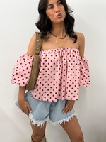 Polka dot off shoulder top Jade 2935 roze