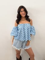 Polka dot off shoulder top Jade 2935 blauw