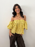 Polka dot off shoulder top Jade 2935 geel