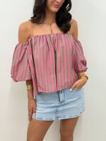 Striped off schoulder top Jada 84052 roze/olive