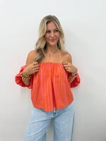 Striped off schoulder top Jada 84052 roze/oranje