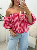 Striped off schoulder top Jada 84052 roze/koraal