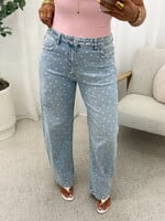 Wide leg jeans polka dots W3986 blauw