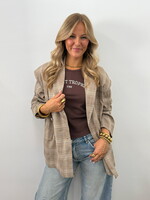 Geruite oversized blazer Ellie V13316 taupe