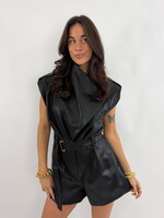 Leather look playsuit Diva H4979 zwart