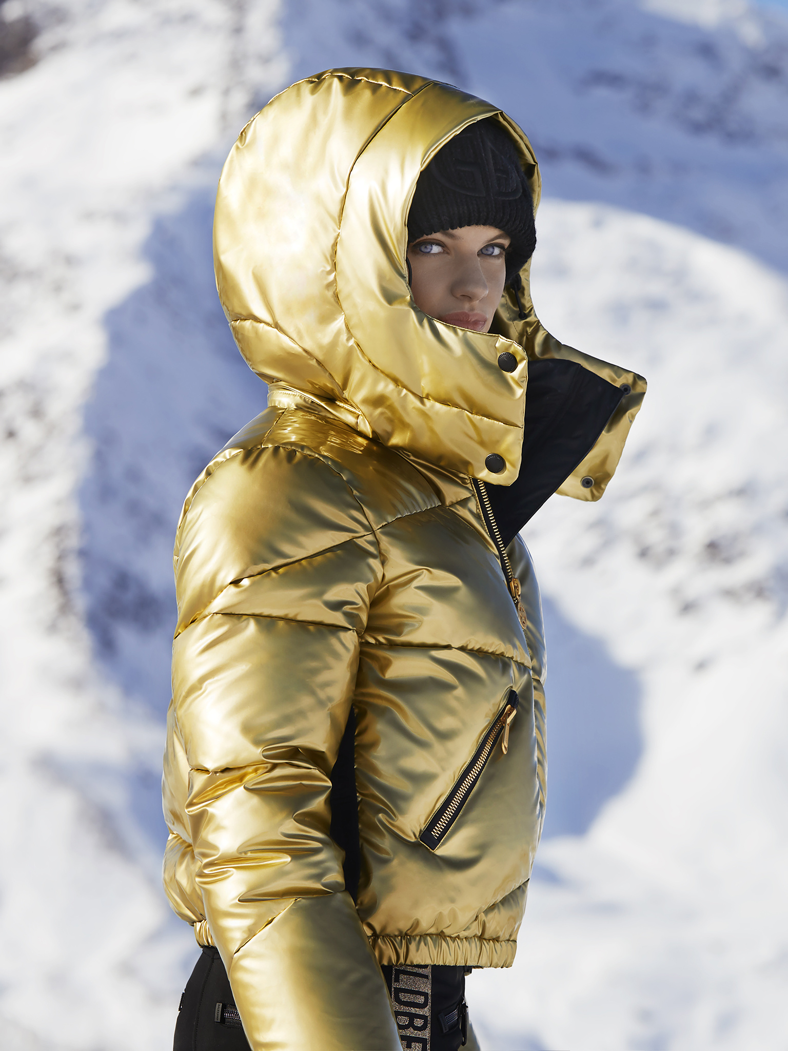 gold ski suit