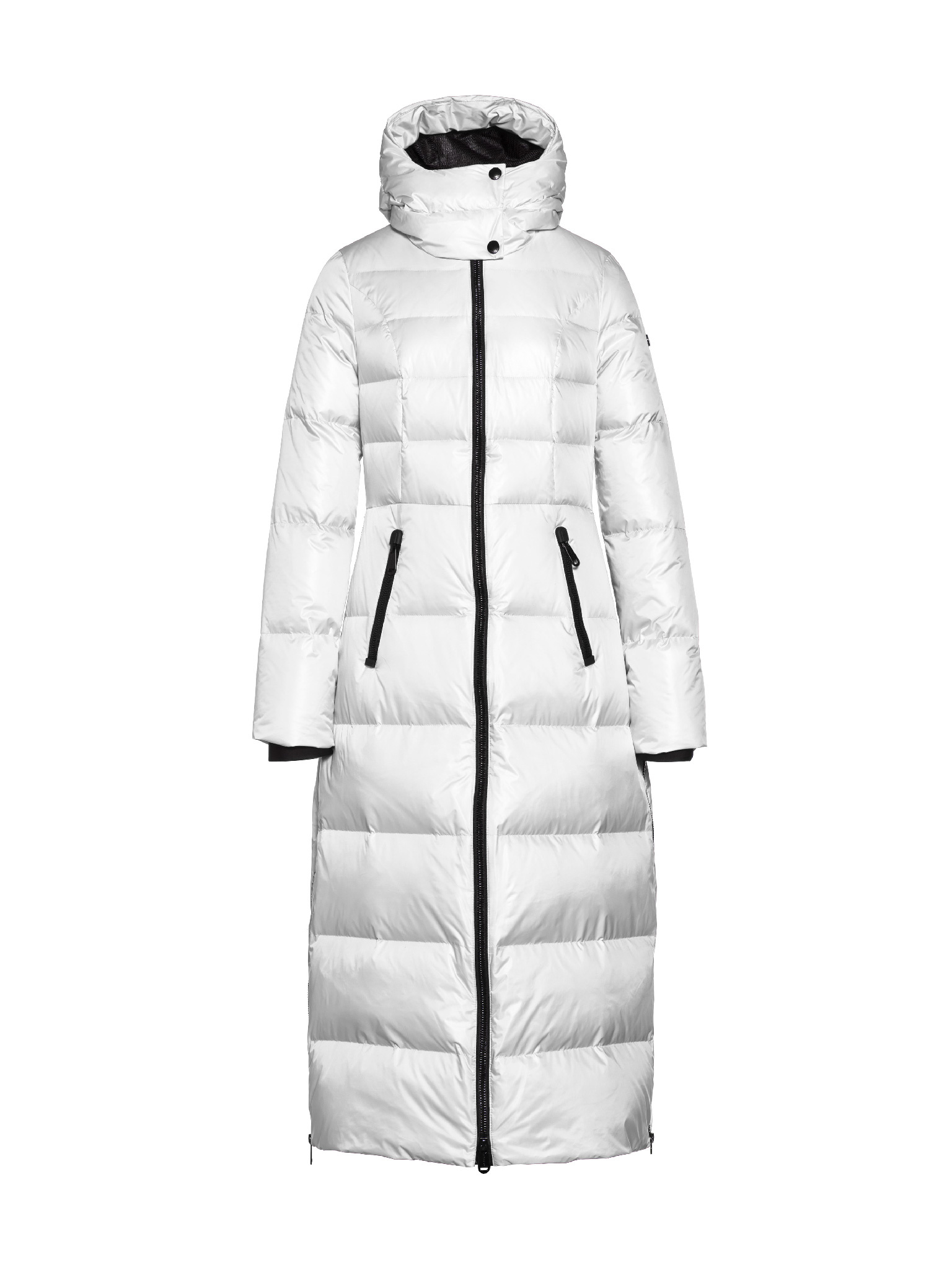 white knee length coat