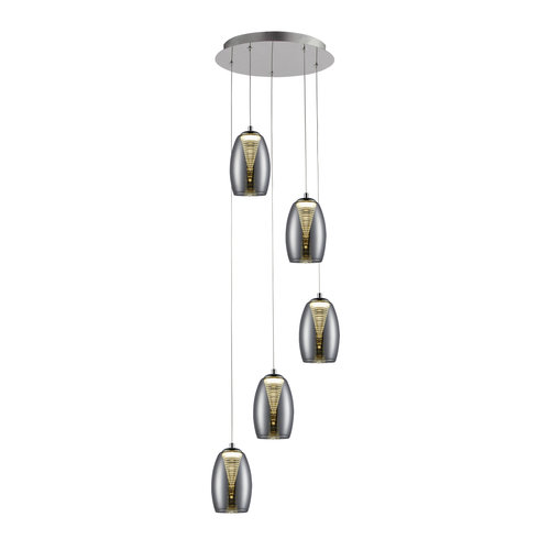 Brilliant Metropolis 5 Light Pendant LED 5W Smoke Glass Easy Dim Brilliant Metropolis 5 Light Pendant LED 5W Smoke Glass Easy Dim
