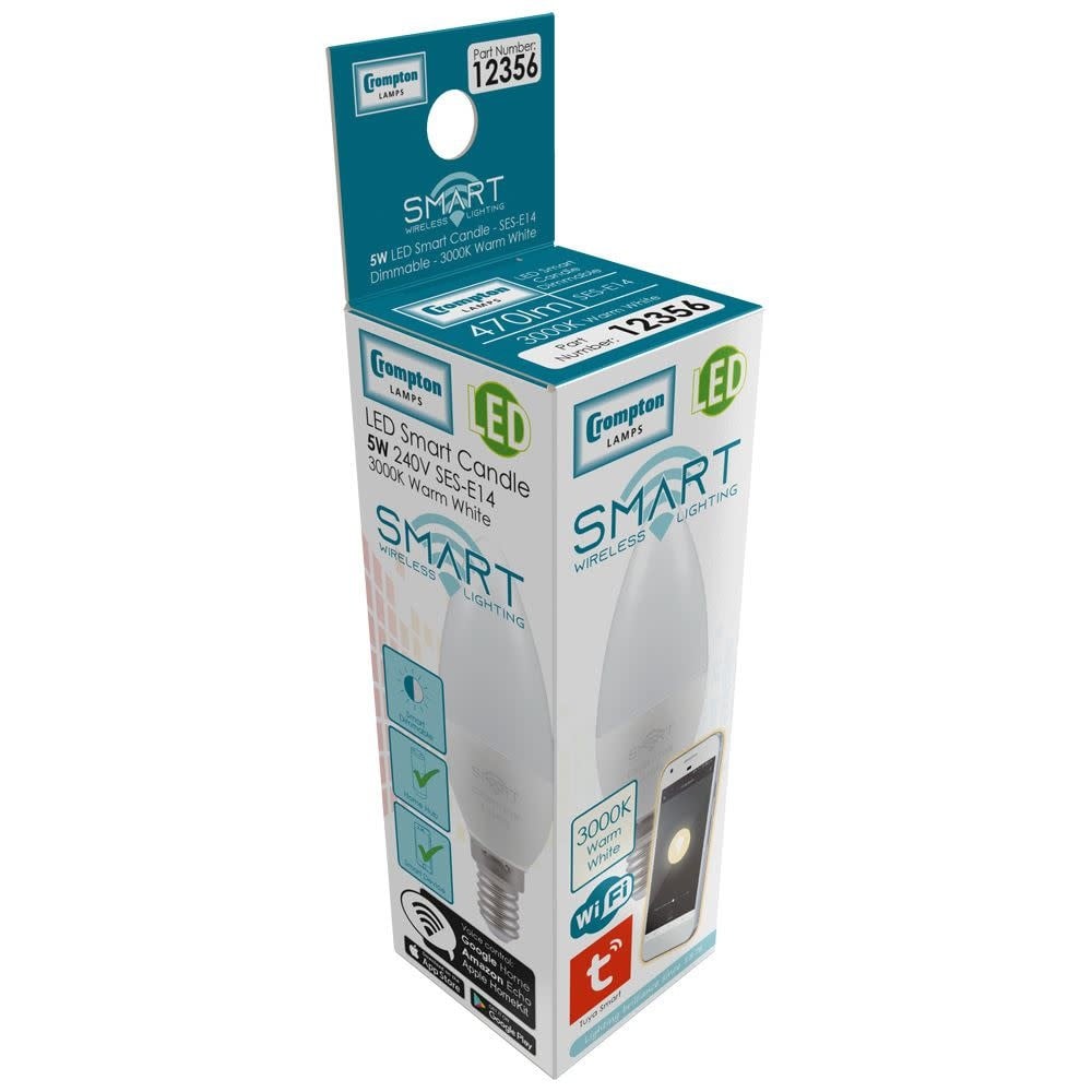 LED Smart Candle 5W Dimmable 3000K SES-E14 12356 - The Factory Shop - Poole  Lighting