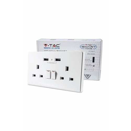 V-Tac V-TAC SMART 2 GANG SOCKET WHITE WIFI V-Tac V-TAC SMART 2 GANG SOCKET WHITE WIFI