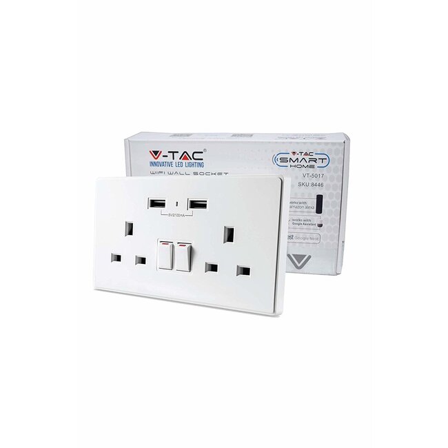 V-Tac V-TAC SMART 2 GANG SOCKET WHITE WIFI