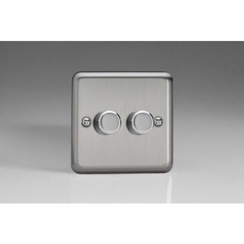 Varilight Classic 2-Gang 2-Way Push-On/Off Rotary LED Dimmer 2 x 0-120W (1-10 LEDs) V-Pro Matt Chrome Steel Knobs Varilight Classic 2-Gang 2-Way Push-On/Off Rotary LED Dimmer 2 x 0-120W (1-10 LEDs) V-Pro Matt Chrome Steel Knobs