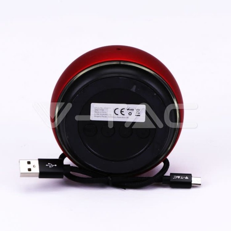 V-Tac V-Tac Portable Bluetooth Speaker Micro USB High End Cable 800mah Battery Red