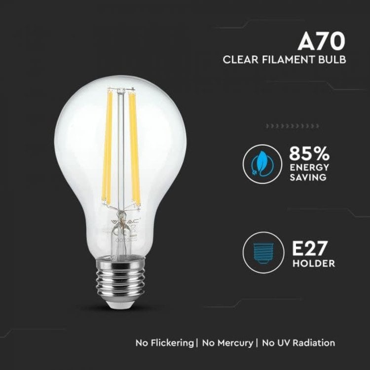 V-Tac V-TAC 12.5W A70 LED FILAMENT BULB-CLEAR GLASS WITH 6400K E27