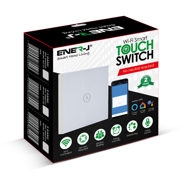 Ener-J Ener-J Smart 1 Gang Touch Glass Switch  (NO NEUTRAL NEEDED)