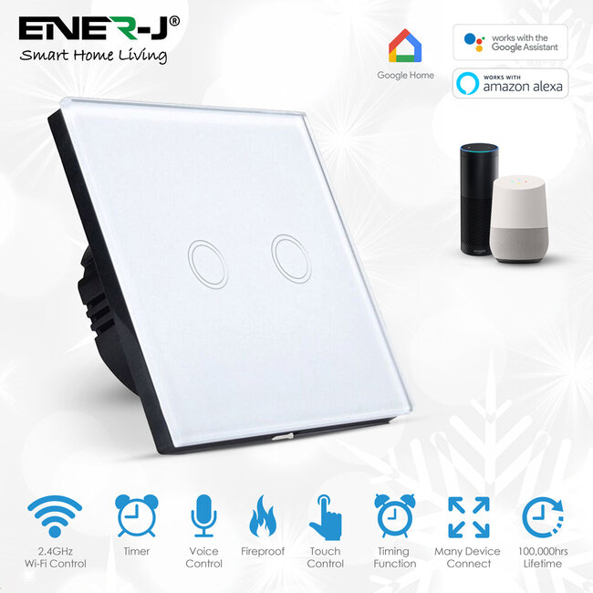 Ener-J Smart 2 Gang Touch Glass Switch ( NO NEUTRAL NEEDED ) - The Factory  Shop - Poole Lighting