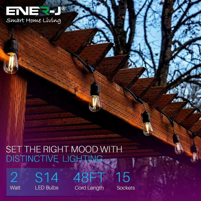 Ener-J Ener-J LED Festoon Filament Bulb String Light Kit 14.6M