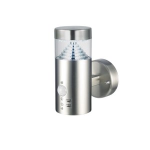 Pyramid wall PIR IP44 3.3W daylight white - brushed stainless steel