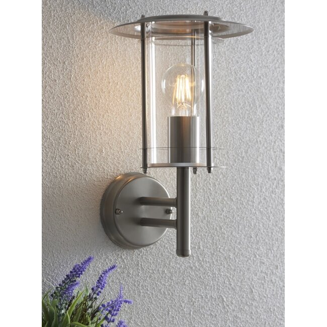 York 1lt wall IP44 60W - polished stainless steel