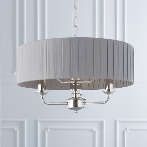 Highclere 3lt pendant - Nickel/Pleated Charcoal - Factory Second Highclere 3lt pendant - Nickel/Pleated Charcoal - Factory Second