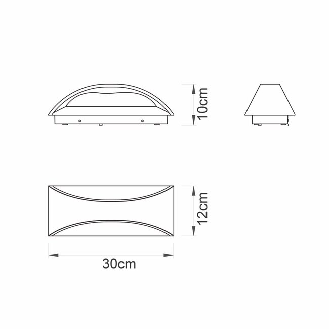 Vulcan 300mm 1lt wall IP65 12W warm white - textured matt black