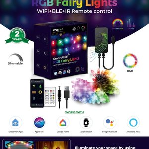 Ener-J Smart RGB Fairy Lights with 5 Meters length 50 LEDs WiFi+BLE+IR Remote control UK Plug with USB Port