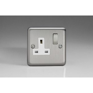 Varilight 1-Gang 13A Double Pole Switched Socket with Metal Rockers Value  Matt Chrome White Insert