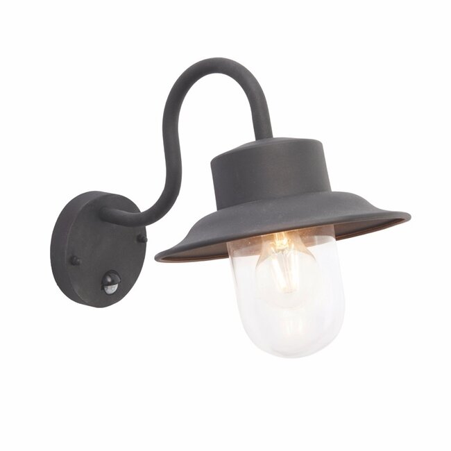 Chesham PIR 1lt wall IP44 - textured black - Factory Second