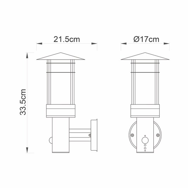 Pagoda PIR 1LT Wall IP44 9.2W & 0.05W - Brushed Stainless Steel