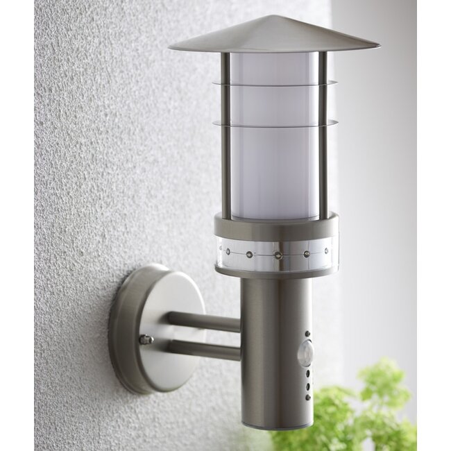 Pagoda PIR 1LT Wall IP44 9.2W & 0.05W - Brushed Stainless Steel
