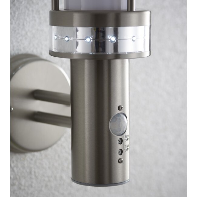 Pagoda PIR 1LT Wall IP44 9.2W & 0.05W - Brushed Stainless Steel
