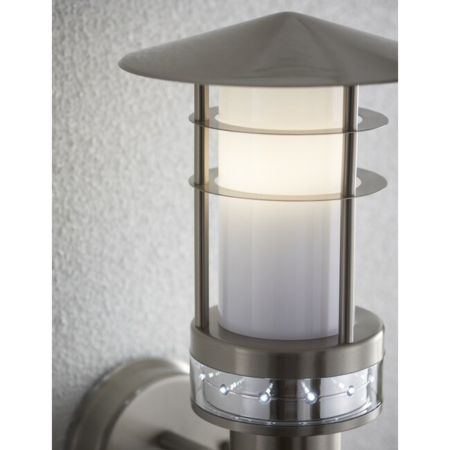 Pagoda PIR 1LT Wall IP44 9.2W & 0.05W - Brushed Stainless Steel