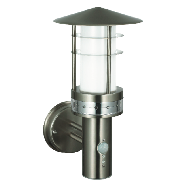 Pagoda PIR 1LT Wall IP44 9.2W & 0.05W - Brushed Stainless Steel