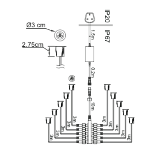 Ikon Round 30MM Kit IP67 0.15W Daylight White Recessed - Polished Stainless Steel