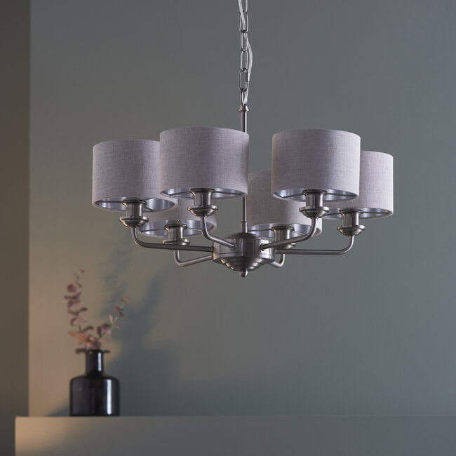 Highclere 6lt Multi Arm Pendant Brushed Chrome