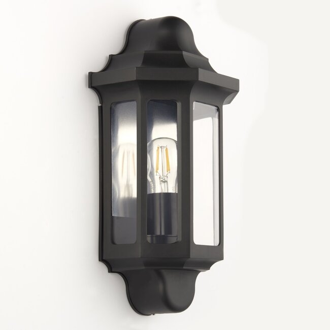 Half lantern wall light Black