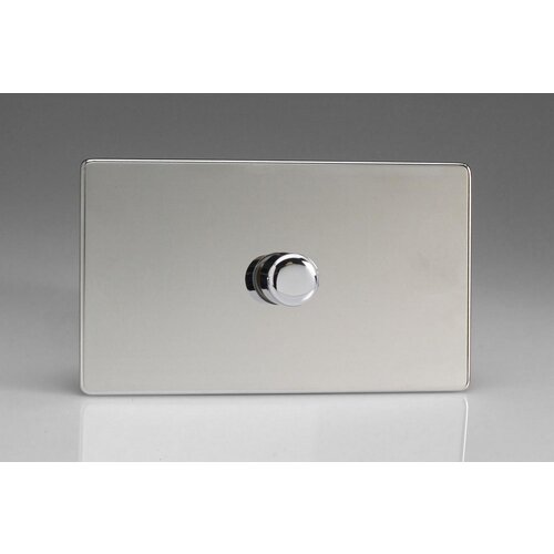 Varilight 1-Gang 2-Way Push On/Off Rotary Dimmer 1 x 200-1400W (Twin Plate) Screwless Polished Chrome Polished Chrome Knob Varilight 1-Gang 2-Way Push On/Off Rotary Dimmer 1 x 200-1400W (Twin Plate) Screwless Polished Chrome Polished Chrome Knob