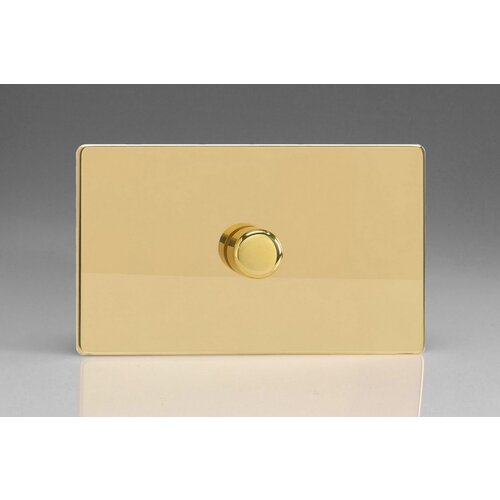 Varilight 1-Gang 2-Way Push On/Off Rotary Dimmer 1 x 200-1400W (Twin Plate) Screwless Polished Brass Polished Brass Knob Varilight 1-Gang 2-Way Push On/Off Rotary Dimmer 1 x 200-1400W (Twin Plate) Screwless Polished Brass Polished Brass Knob