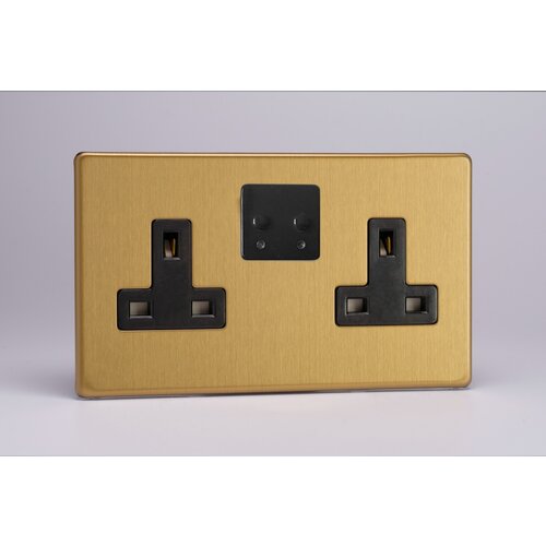 Varilight 2-Gang 13A Single Pole WiFi Switched Socket for V-Pro Smart Supla Screwless Brushed Brass Black Insert Varilight 2-Gang 13A Single Pole WiFi Switched Socket for V-Pro Smart Supla Screwless Brushed Brass Black Insert