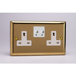Varilight 2-Gang 13A Single Pole WiFi Switched Socket for V-Pro Smart Supla Classic Victorian Brass White Insert