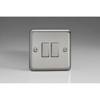 Varilight Classic 2-Gang 10A 1- or 2-Way Rocker Switch with Metal Rockers Decorative Matt Chrome Steel Rockers