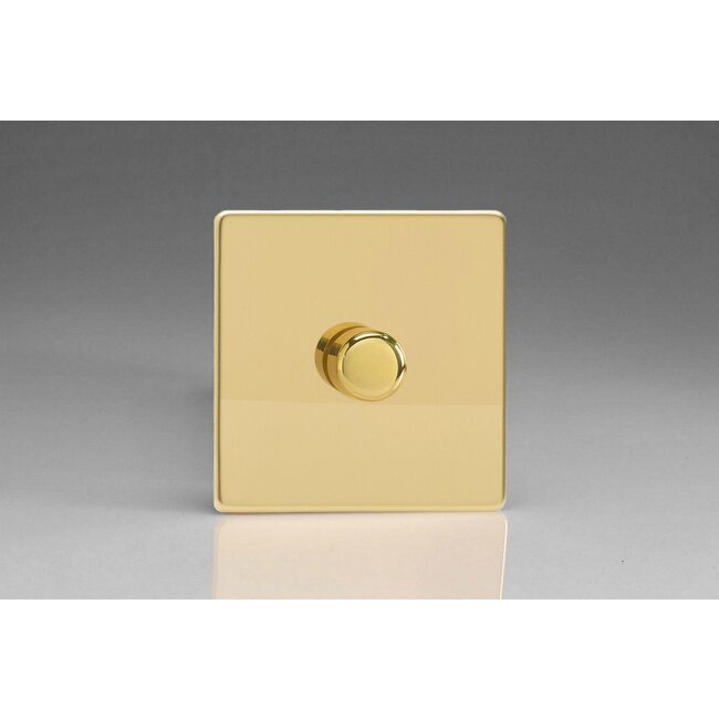 Varilight Screwless 1-Gang V-Pro Smart Master WiFi Dimmer 1 x 100W LED (Multi-Way with up to 2 Supplementary Controllers) V-Pro Smart Polished Brass Brass Knob