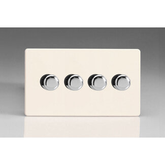 Varilight Screwless 4-Gang 2-Way Push-On/Off Rotary LED Dimmer 4 x 0-120W (1-10 LEDs) (Twin Plate) V-Pro Primed Chrome Knobs