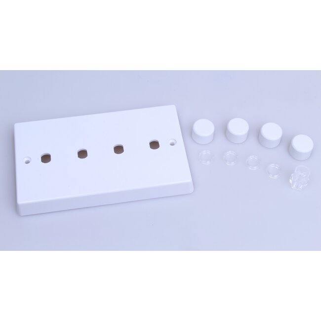 Varilight White 4-Gang Matrix Kit For Rotary Dimmers (Twin Plate)  Matrix White Plastic White Knob