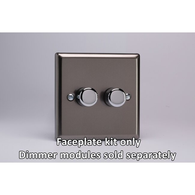 Varilight Classic 2-Gang Matrix Kit For Rotary Dimmers  Matrix Pewter Chrome Knob