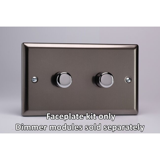 Varilight Classic 2-Gang Matrix Kit For Rotary Dimmers (Twin Plate)  Matrix Pewter Chrome Knob