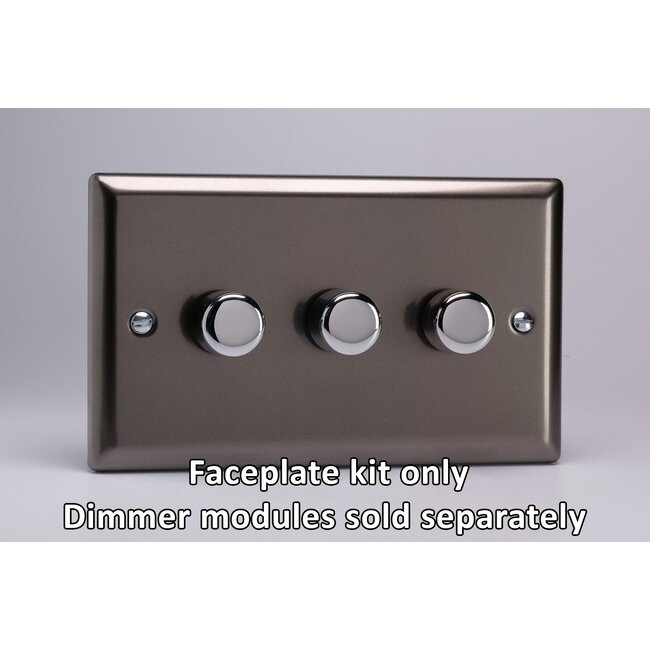 Varilight Classic 3-Gang Matrix Kit For Rotary Dimmers (Twin Plate)  Matrix Pewter Chrome Knob