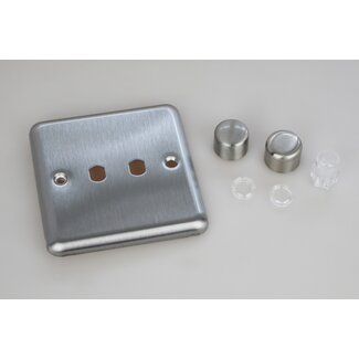 Varilight Classic 2-Gang Matrix Kit For Rotary Dimmers  Matrix Matt Chrome Brushed Steel Knob