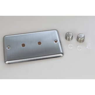 Varilight Classic 2-Gang Matrix Kit For Rotary Dimmers (Twin Plate)  Matrix Matt Chrome Brushed Steel Knob